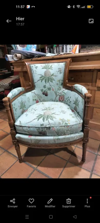 Éric Valette a Clermont Ferrand à réalisé une bergère de style Directoire , Clermont-Ferrand, Tapissier Décorateur Éric Valette